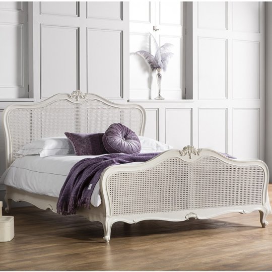 Chic Mahogany Wooden Super King Size Bed In Vanilla White