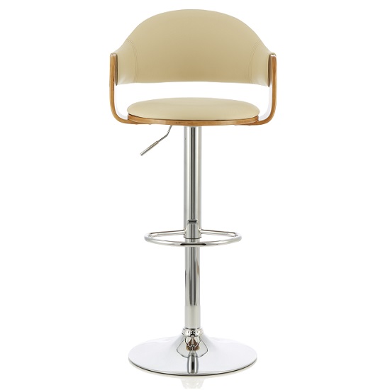 Emden Bar Stool In Walnut And Cream PU With Chrome Base