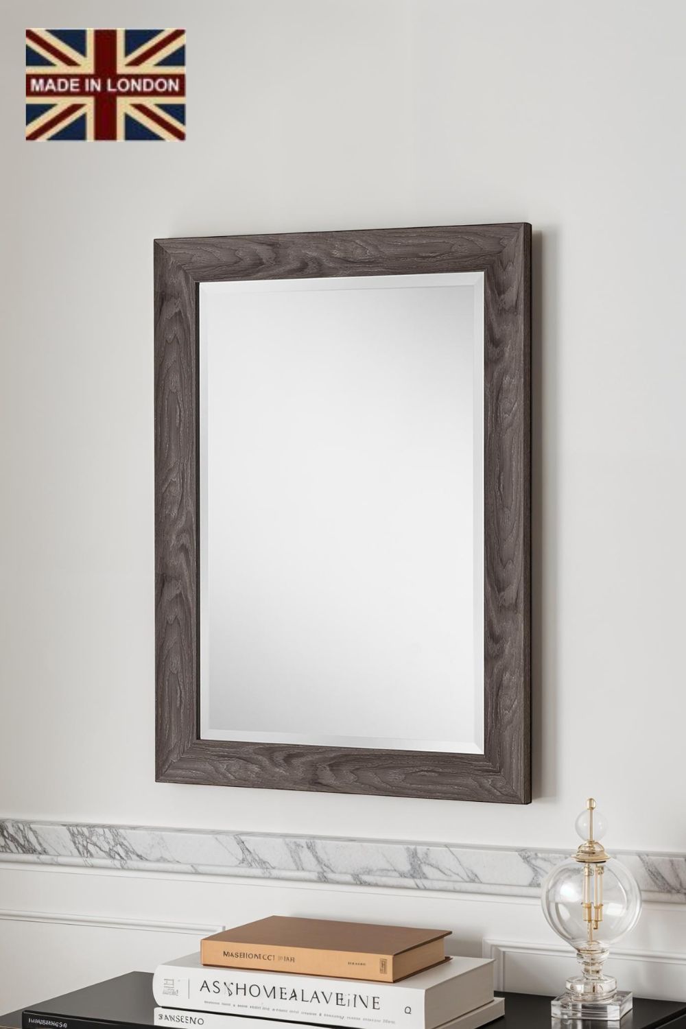 Yearn Mirrors Rustic Grey Wood Effect Scooped Framed Mirror 76x61cm in Pale Green