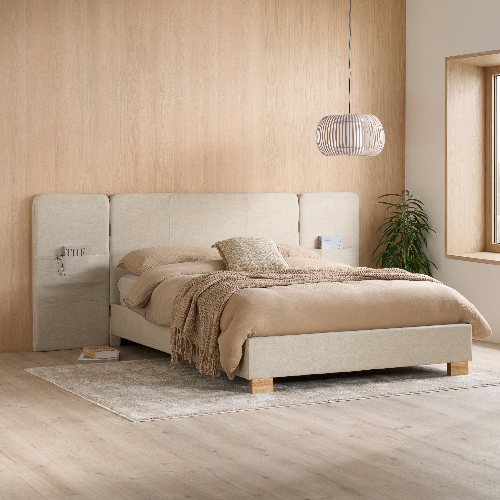 Isla - King-Size - Low Foot-End Bed - Beige/Oak - Fabric/Wood - 5ft