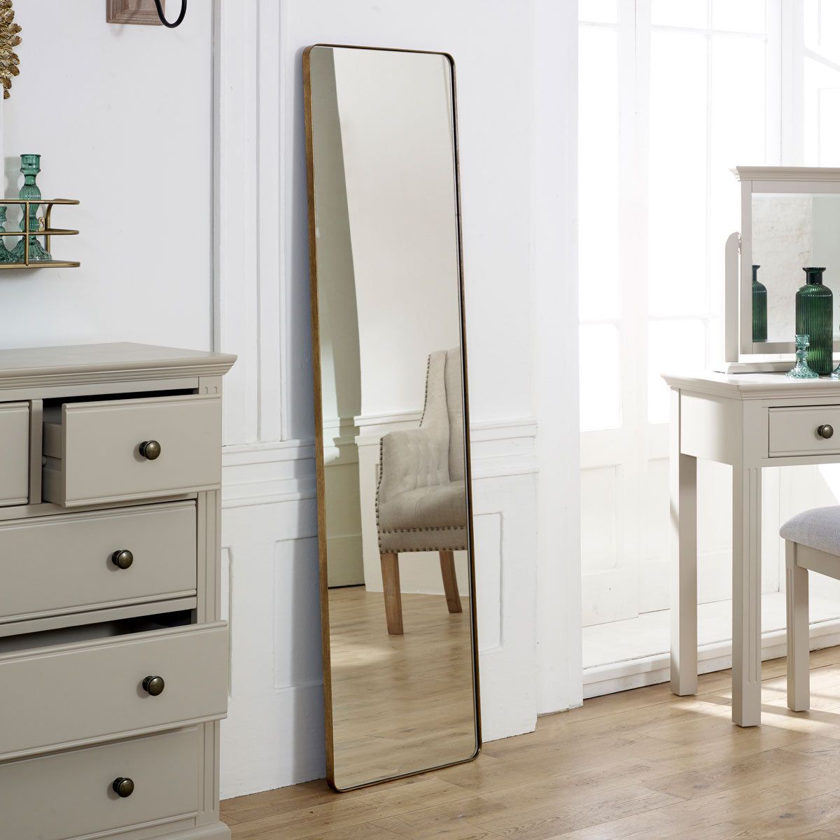 Melody Maison Tall Brushed Gold Thin Framed Wall Mirror / Leaner Mirror 42cm X 156cm