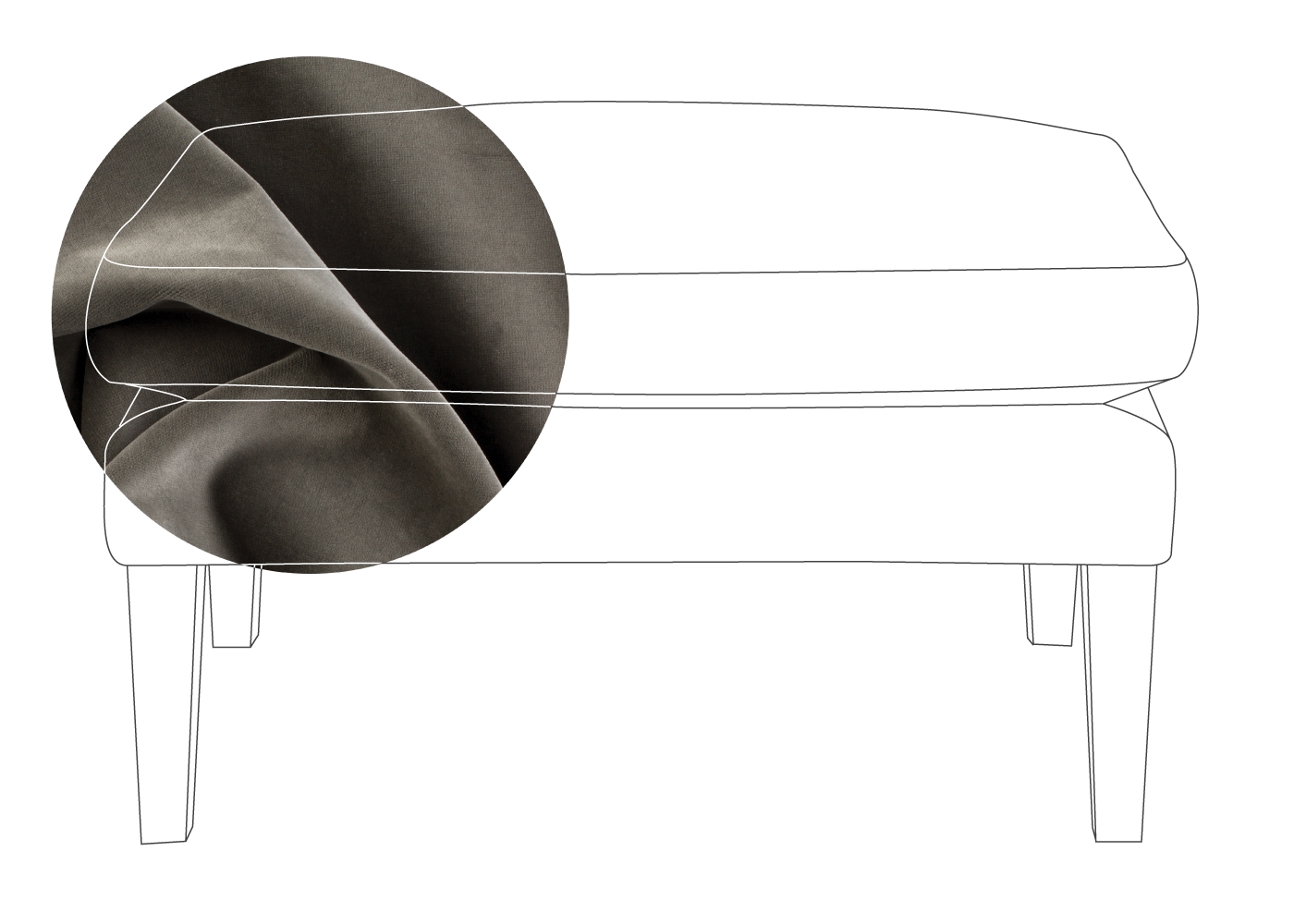 Heal's Wallis Ottoman Velvet Charcoal Walnut Feet