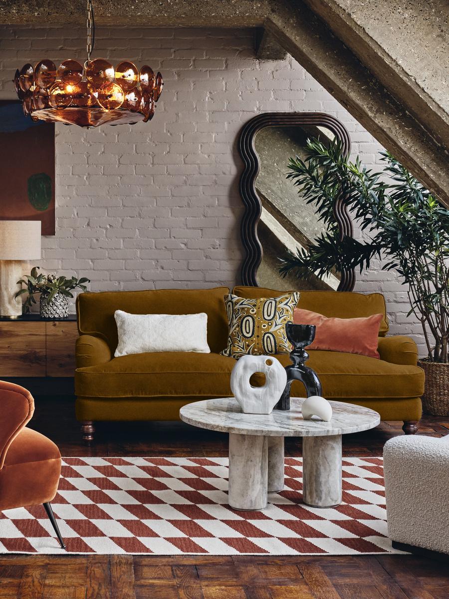 Arundel Three Seater Sofa, Velvet, Mustard