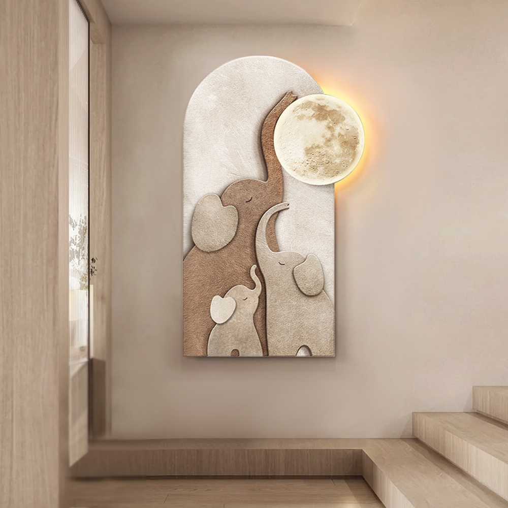 800mm Arched LED 3D Acrylic Elephant Moon Wall Sculpture Art Decor Living Room Bedroom