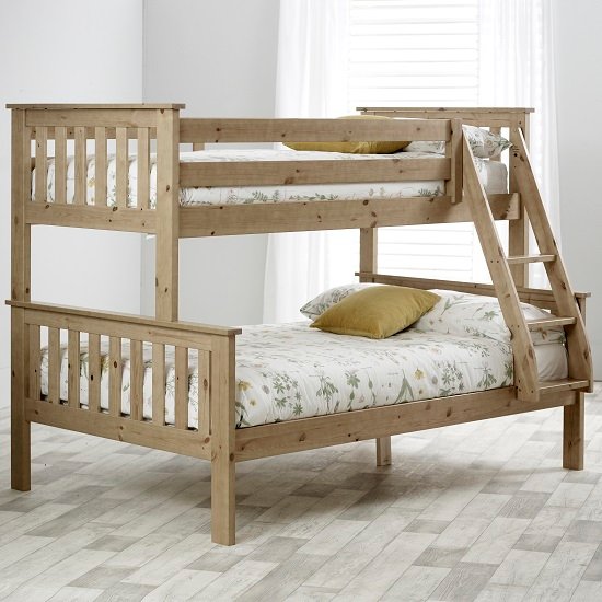 Katie Wooden Triple Sleeper Bunk Bed In Lacquered Pine