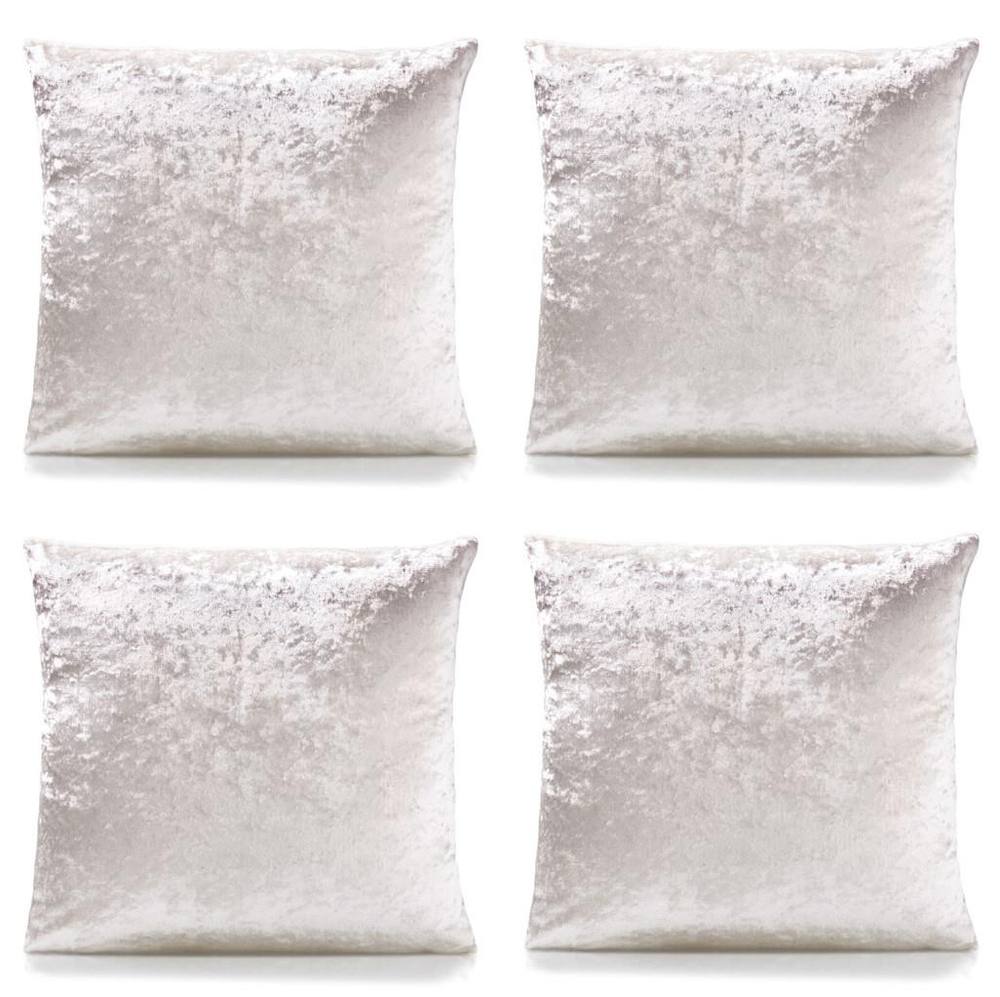 Luxury Living Crushed Velvet Cushions Set of 4 With Fibre Filled Pads in Cream