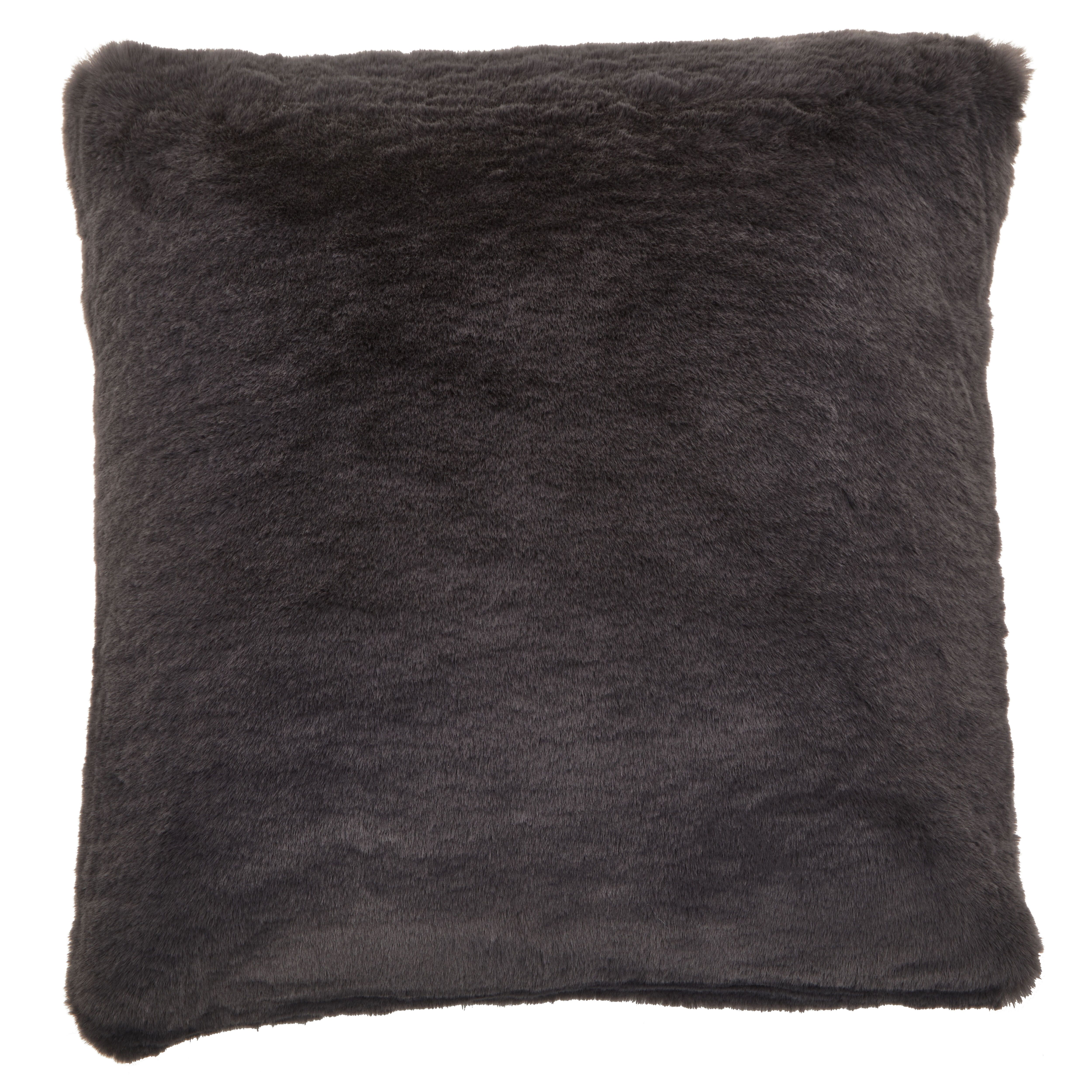 Orsina Navy Blue Faux Fur Square Cushion, Plush Feather Filled Decorative Pillow For Sofa Or Bed, Soft Faux-Suede in Grey