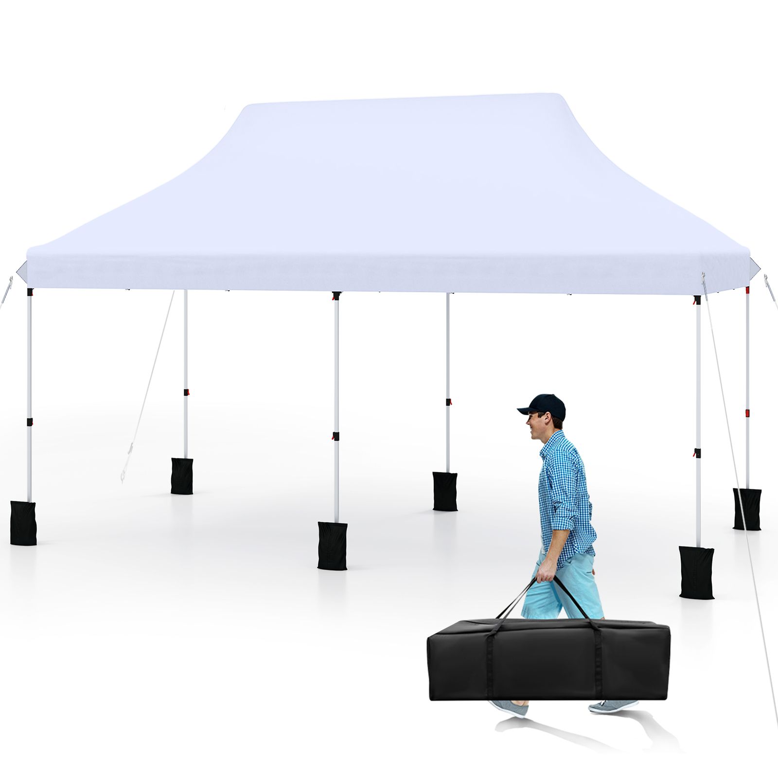 Costway 3 x 6M Pop-up Canopy Tent Height Adjustable Gazebo w/ Carry Bag in White