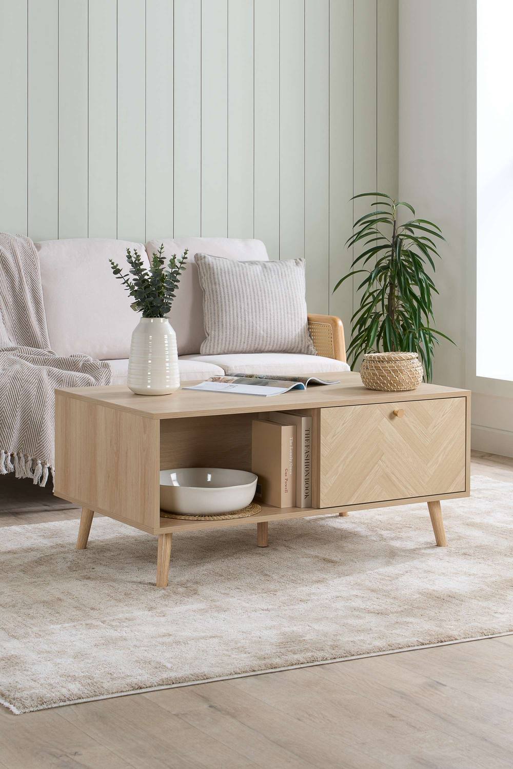 Birlea Herringford 1 Drawer Coffee Table with storage Oak Parquet Design in Brown