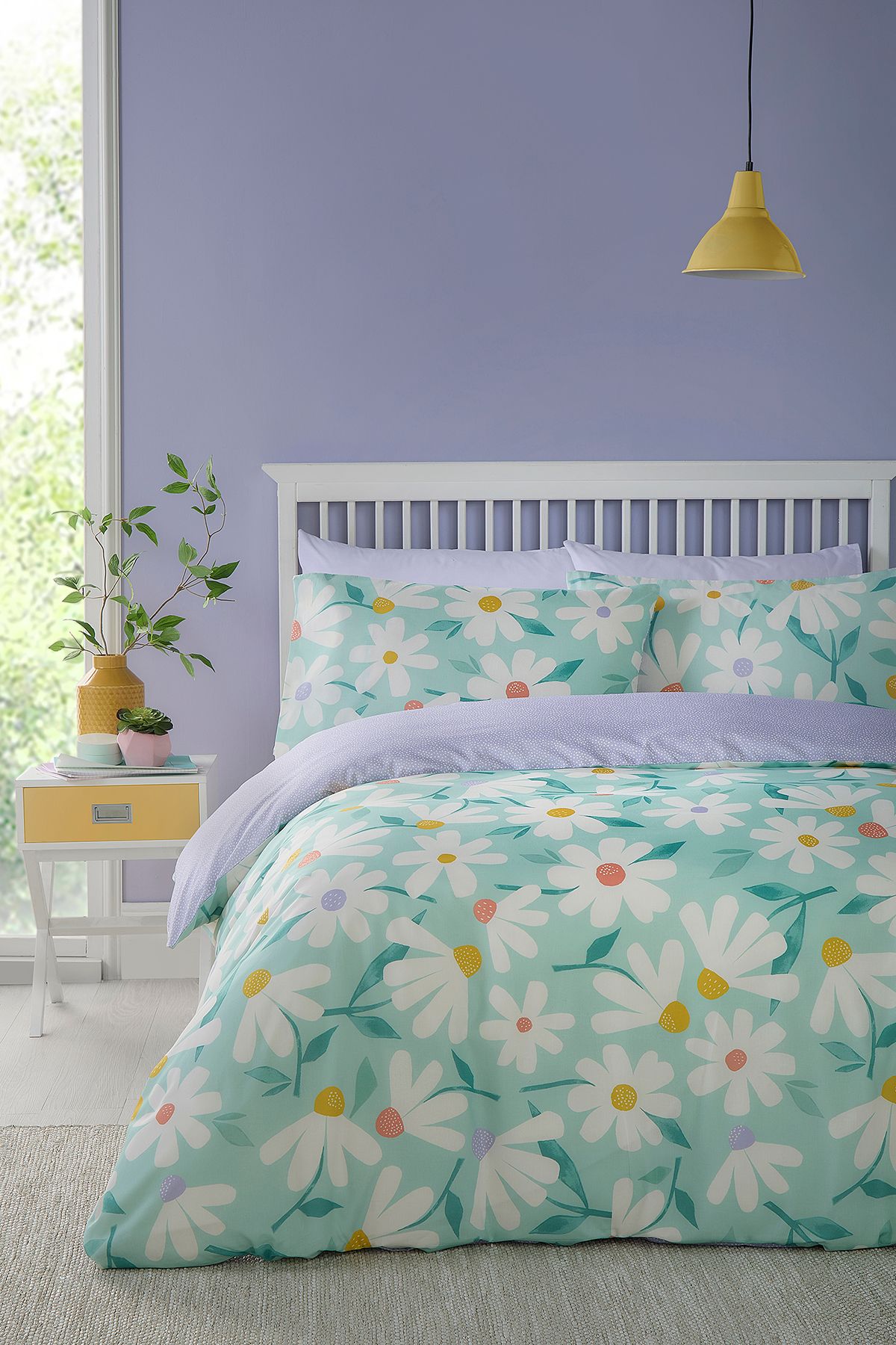 Fusion 'Daisy' Retro Daisy Print Peach Textured Duvet Cover Set in Duck Egg Blue