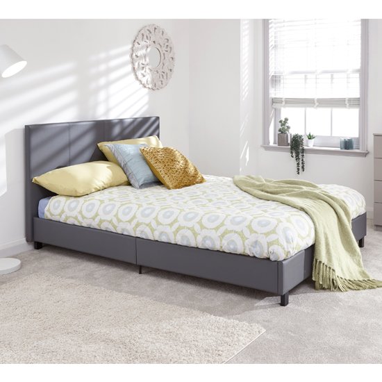 Alioth Faux Leather King Size Bed In Grey