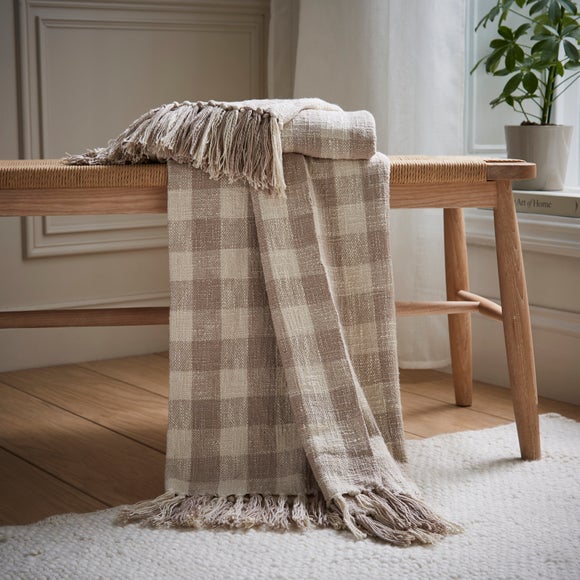 Gingham Cotton Throw Blanket, 130cm x 180cm