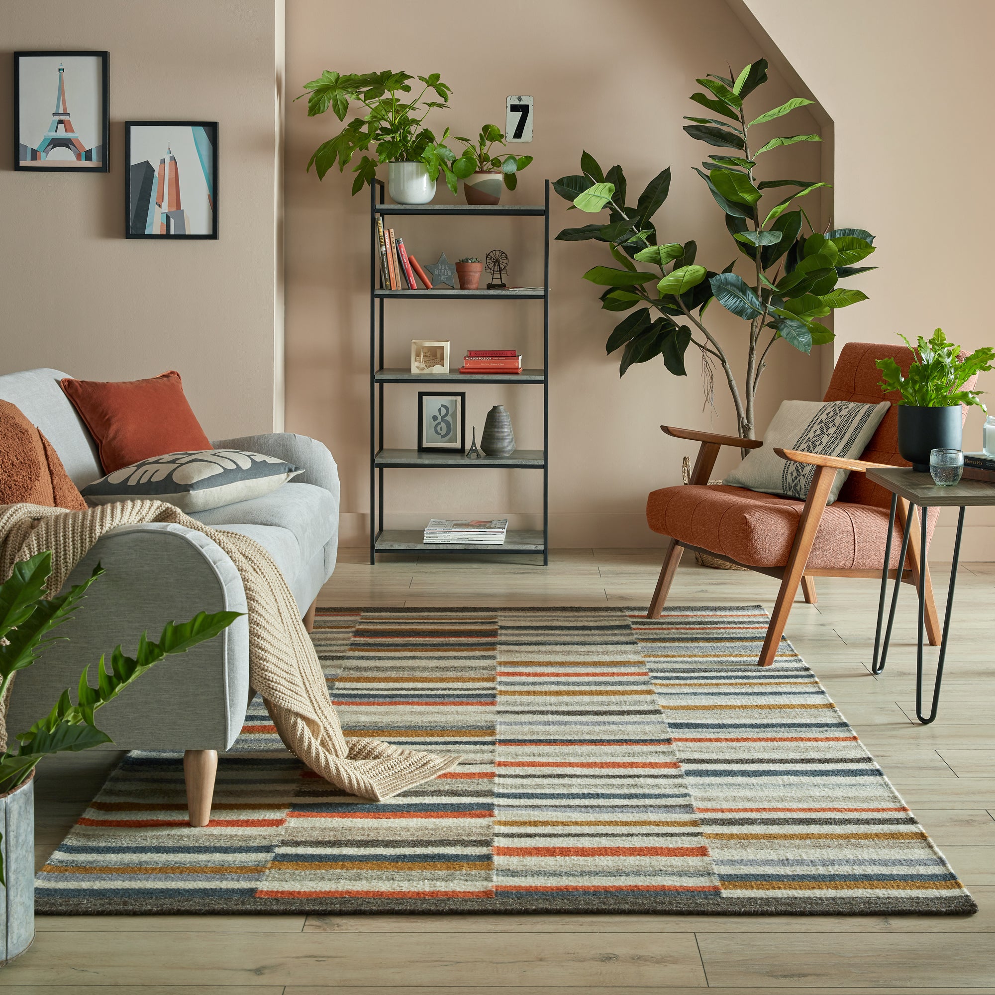 Drake Stripe Woven Rug Blue, Yellow and Orange