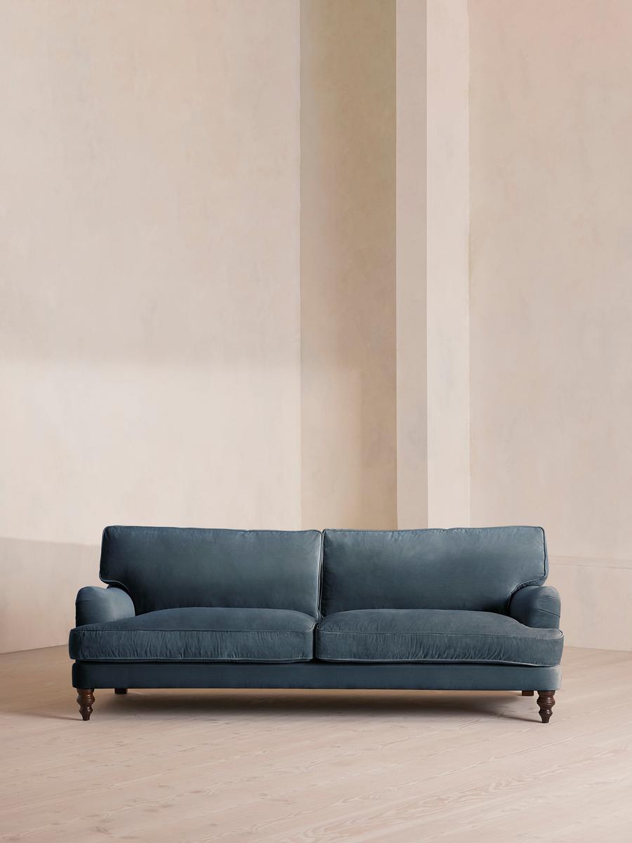 Arundel Four Seater Sofa, Velvet, Grey Blue