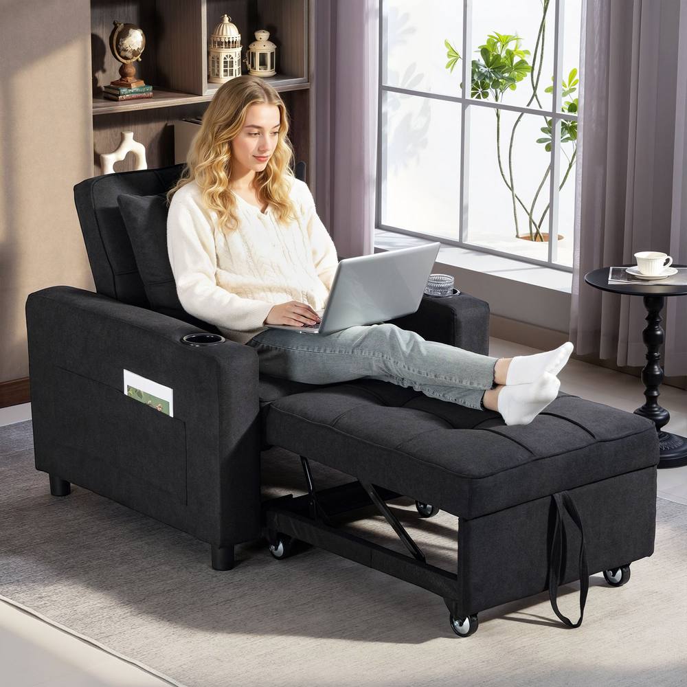HOMCOM 3-in-1 Sofa Bed, Convertible Sleeper Chair with Adjustable Backrest in Black