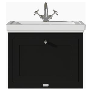 Bayswater Hartleigh Matt Black Traditional Wall Hung Vanity Unit & 1 Tap Hole Traditional Recessed Basin - 600mm