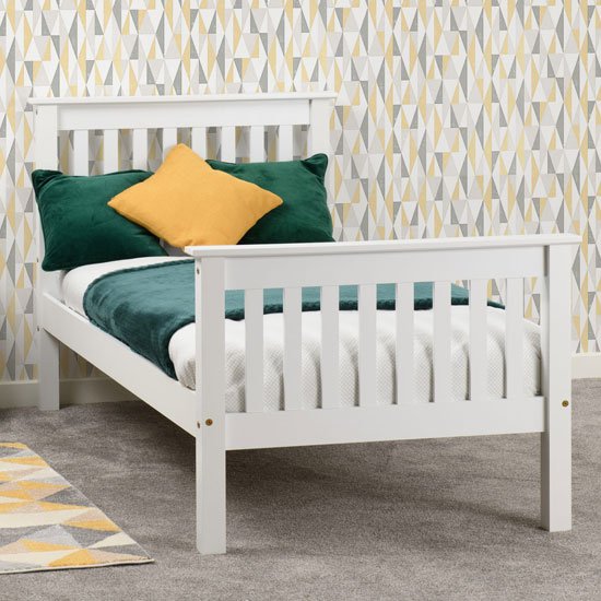 Monaco Wooden High Foot End Single Bed In White