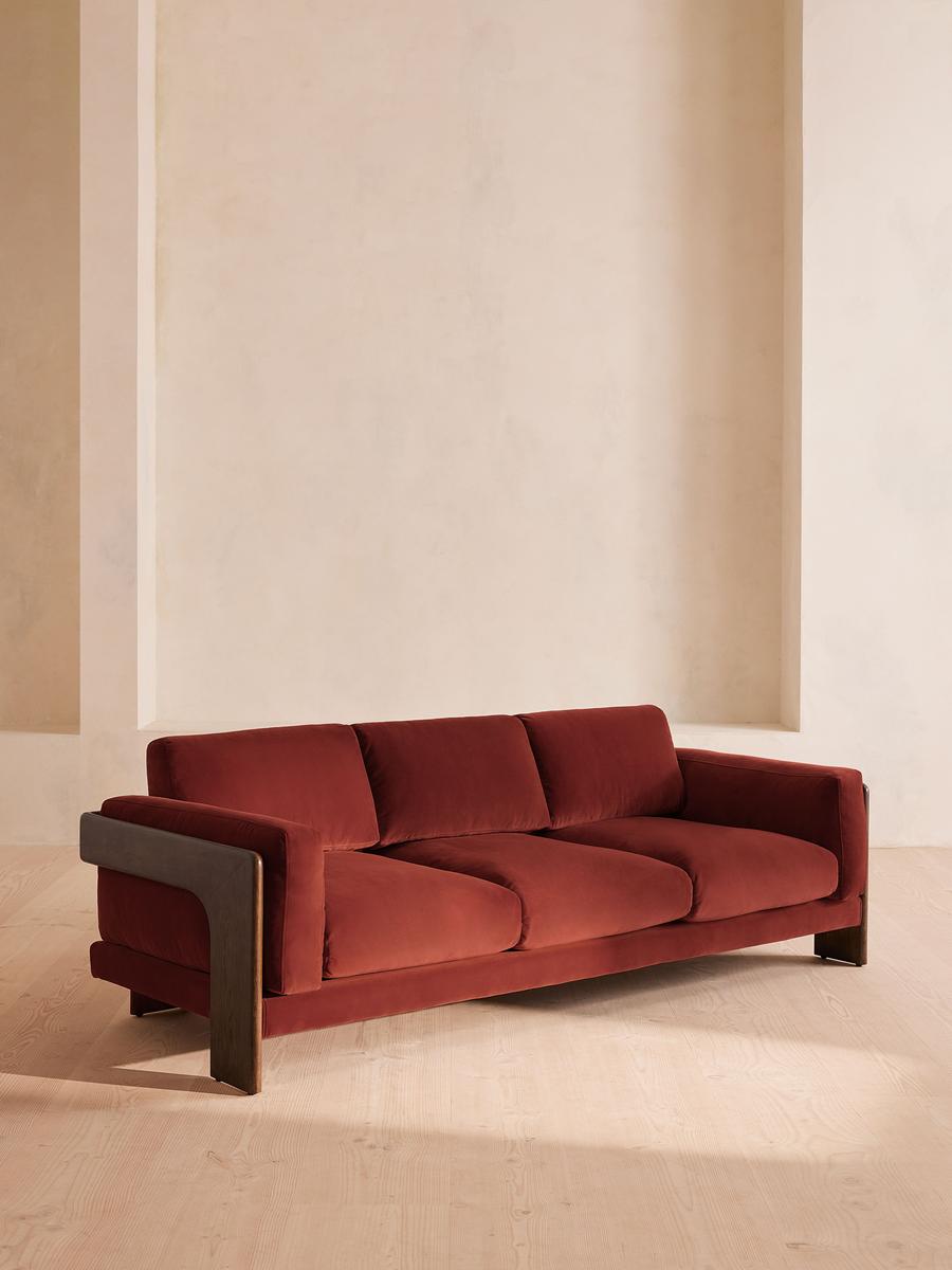 Marcia Three Seater Sofa, Velvet, Rust