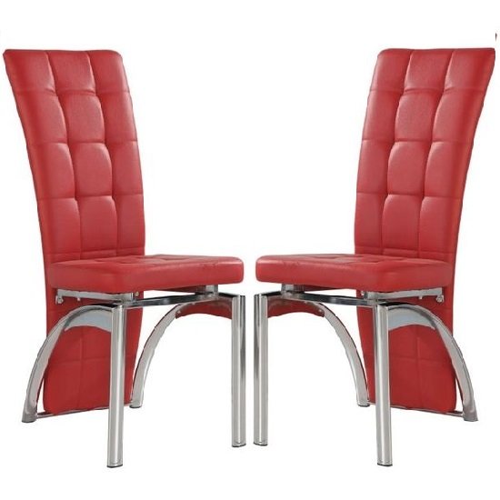 Ravenna Dining Chair In Red Faux Leather in A Pair