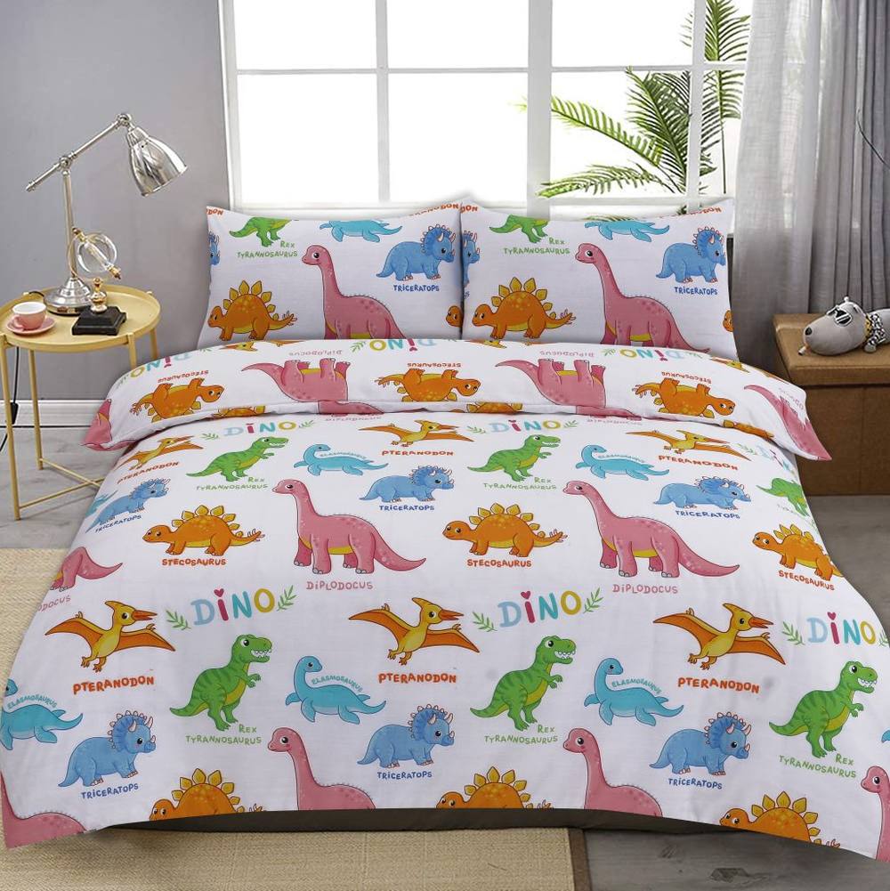 Homes-Linen Baby Dino Duvet Cover with Pillowcase Bedding Set