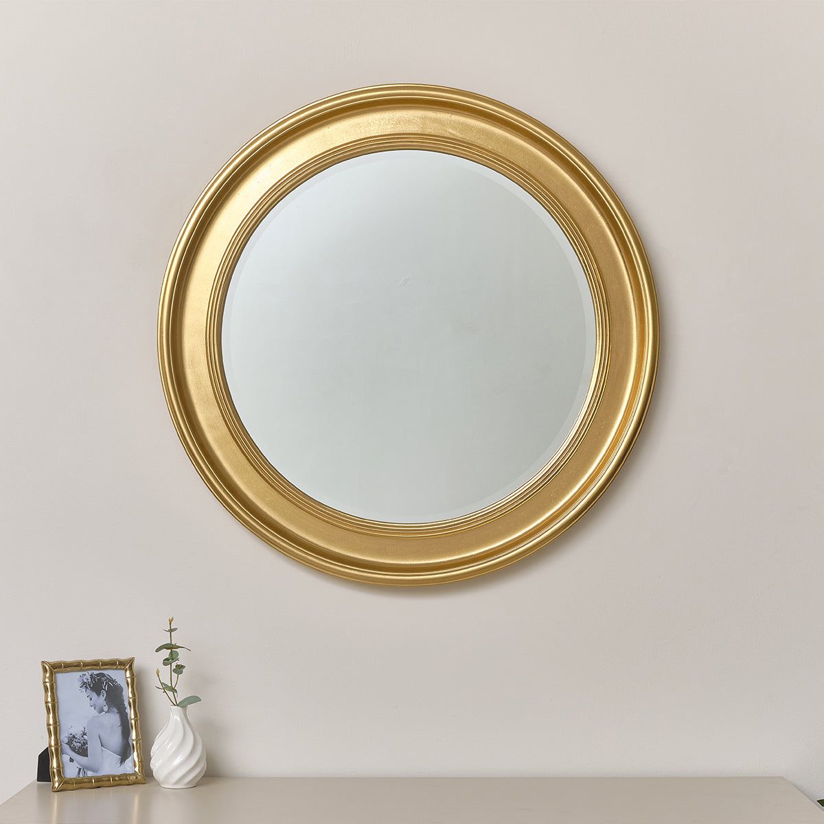 Melody Maison Large Round Gold Vintage Wall Mirror 80cm X 80cm