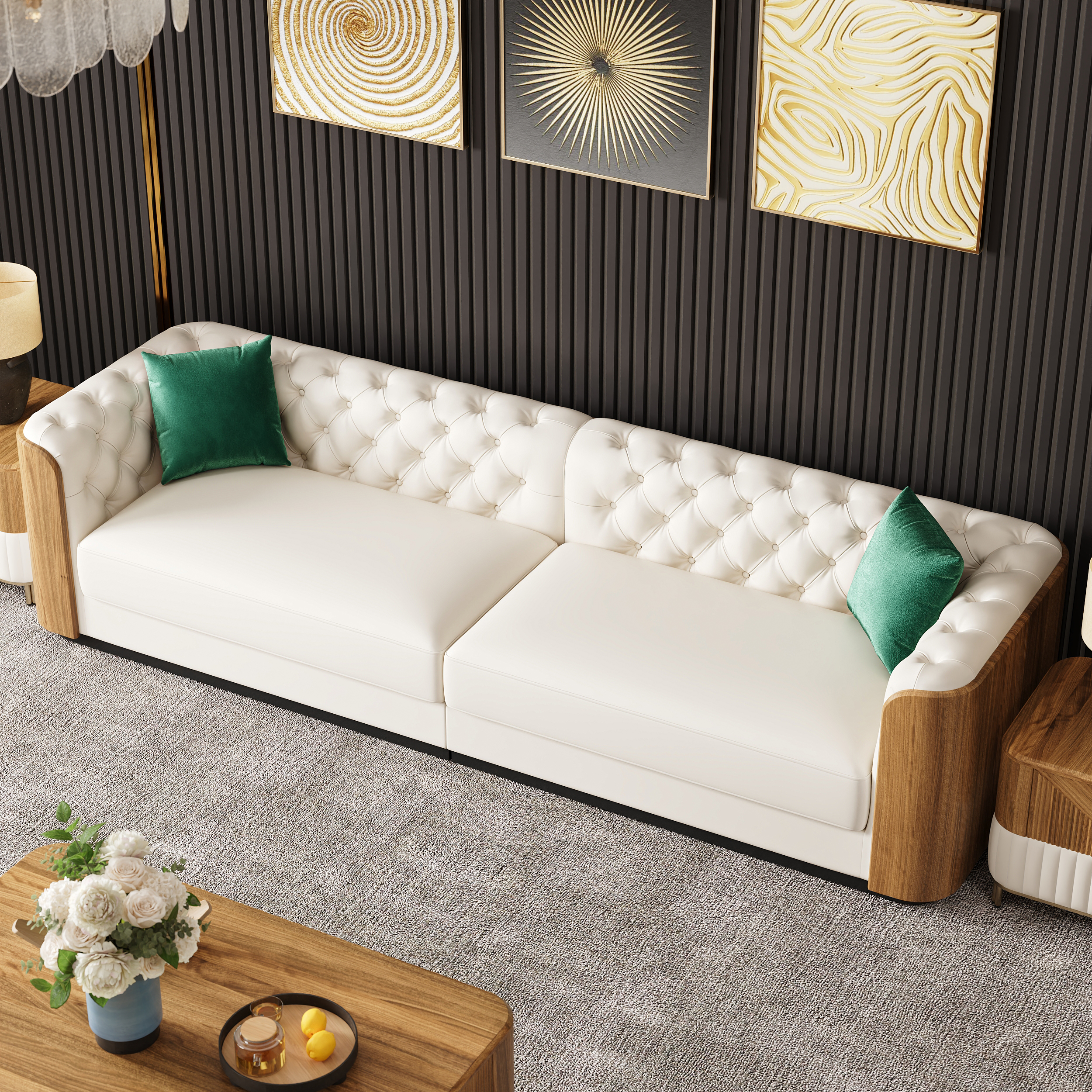 Wovent 2820mm Faux Leather Tufted 3 Seater Sofa Living Room