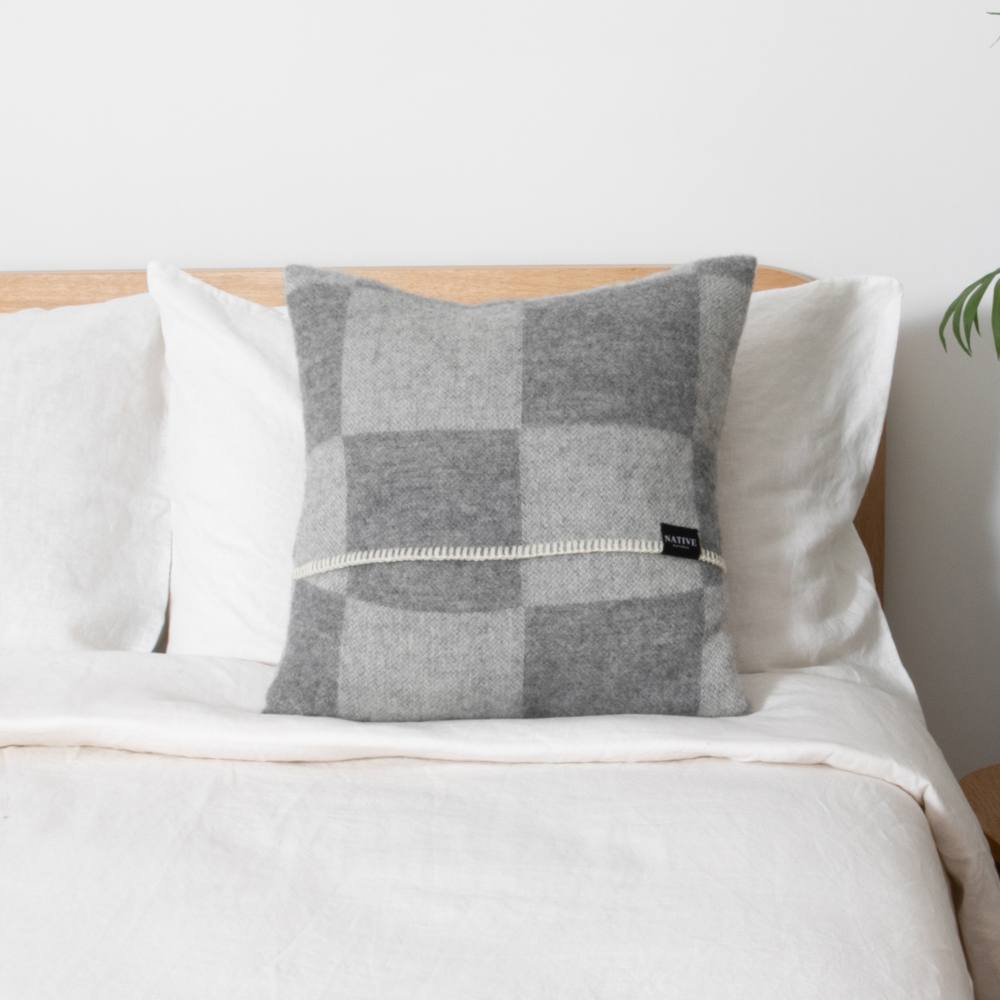 Native Natural Checkerboard Grey Wool Cushion 45x45cm