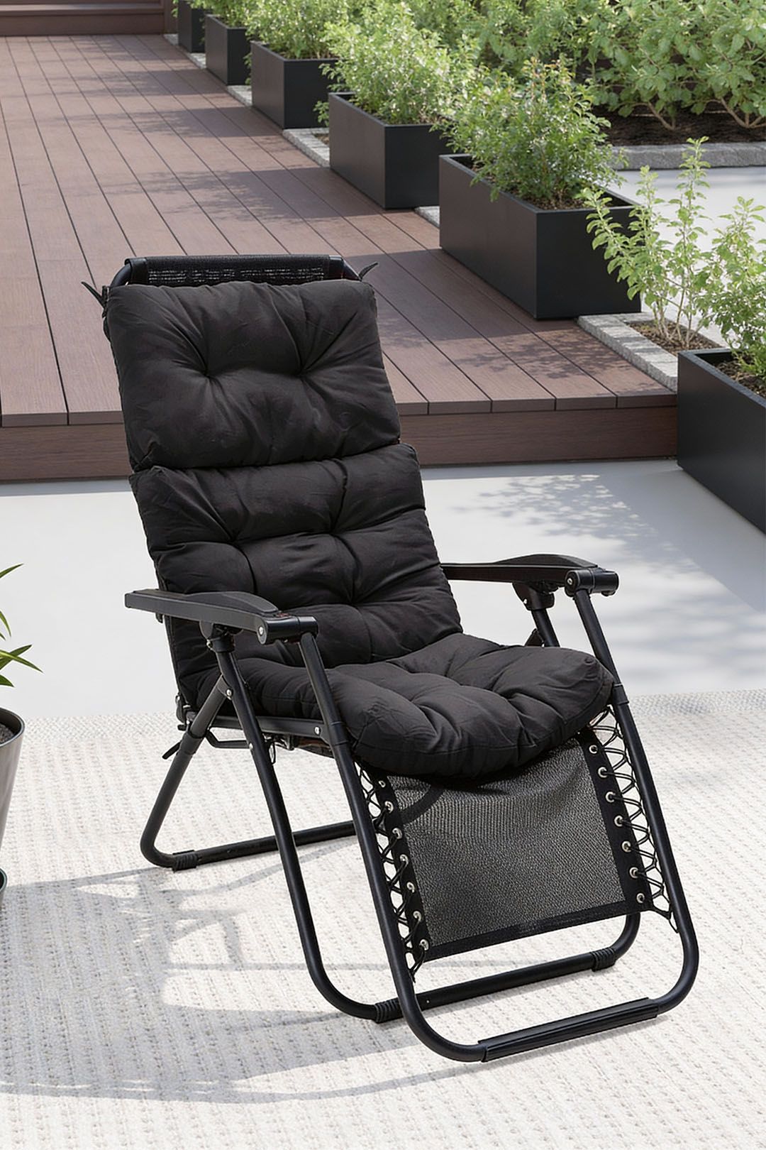 Living and Home 130cm W x 55cm D 3 Fold All-In-One Garden High-Back Recliner Cushion in Black