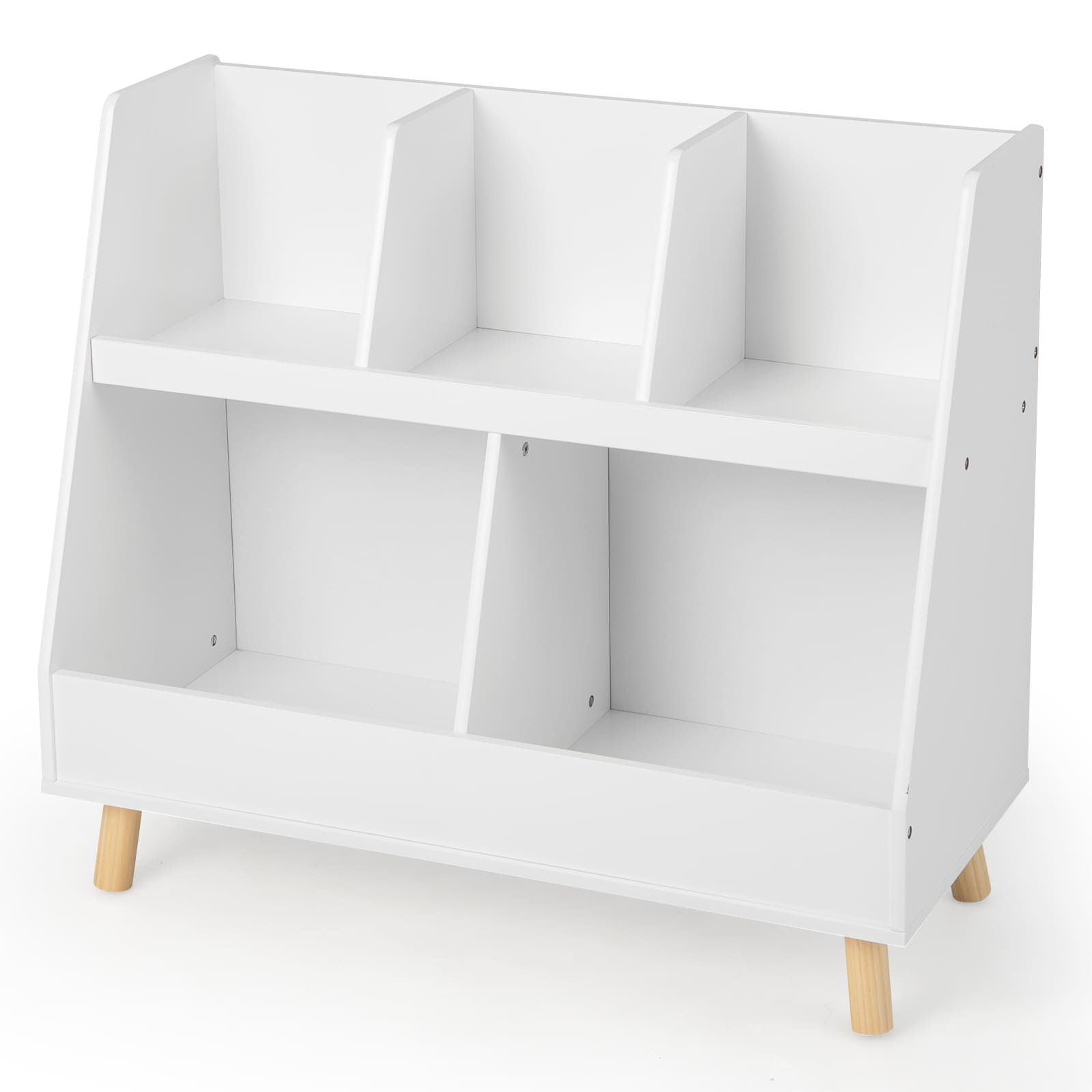 Costway 5Cube Bookshelf & Toy Organizer Wooden Storage Bookcase w/ Wood Legs in White