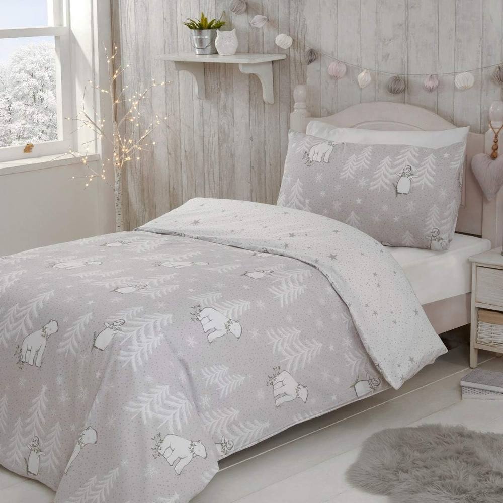 Smart Living Printed Polar Bear Penguins Duvet Cover With Pillowcases in Grey