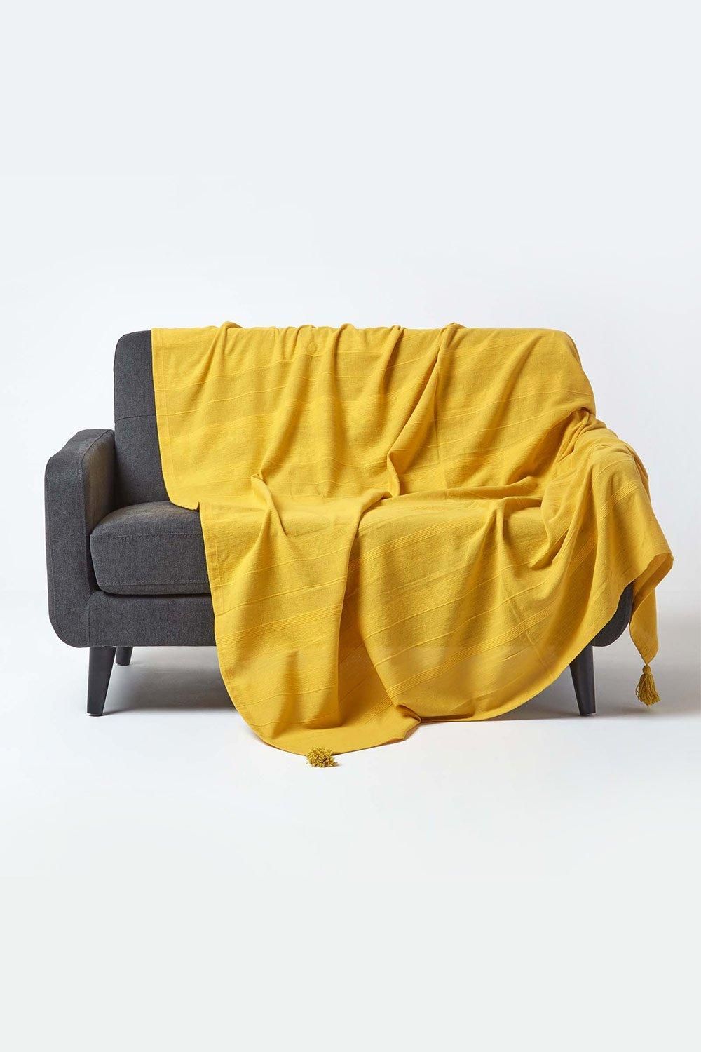 Homescapes Cotton Rajput Ribbed Throw in Orange