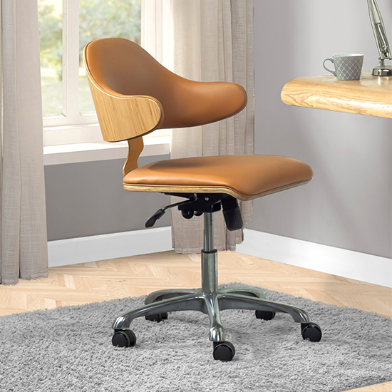 Vikena Swivel Faux Leather Office Chair Oak And Tan