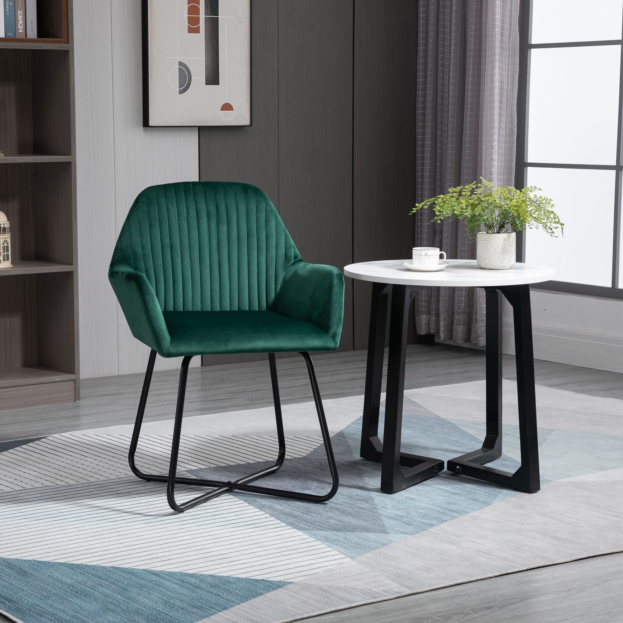 HOMCOM Modern Accent Chair Velvet-Feel Upholstered Lounge Armchair in Green