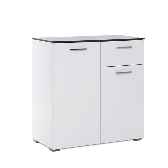 Flavio Compact Sideboard In White High Gloss And Dark Concrete