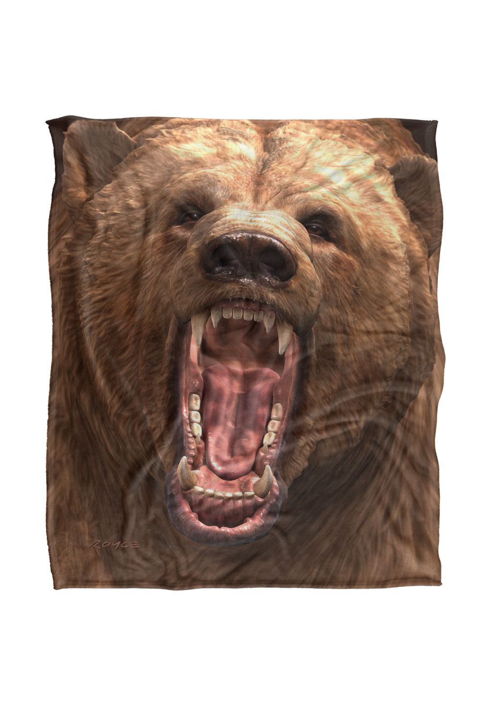 JQ Licensing Royce Mcclure Grizzly Bear Head Silky Touch Super Soft Throw Blanket 152 X 127 cm in White