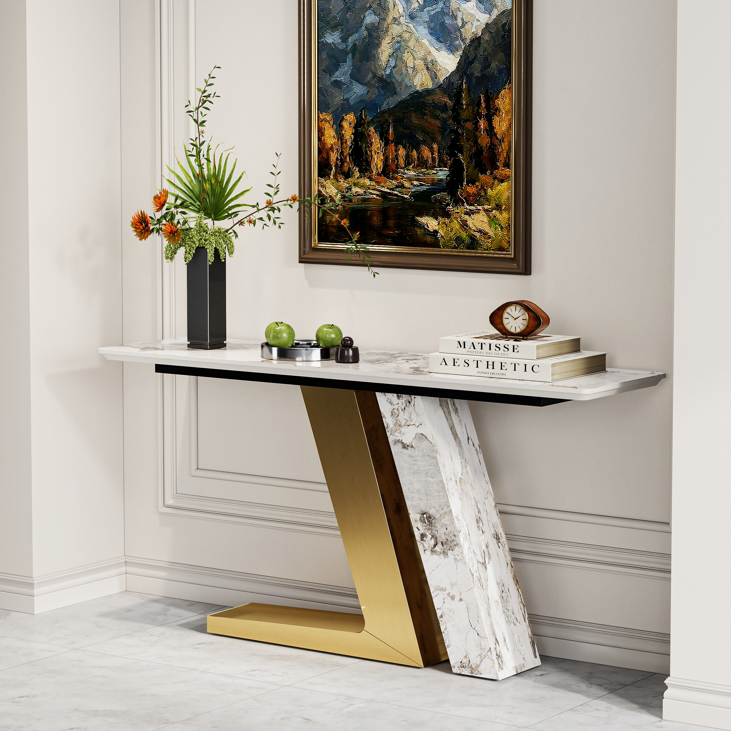 Silexa 150 cm Modern Console Table with White Sintered Stone Top
