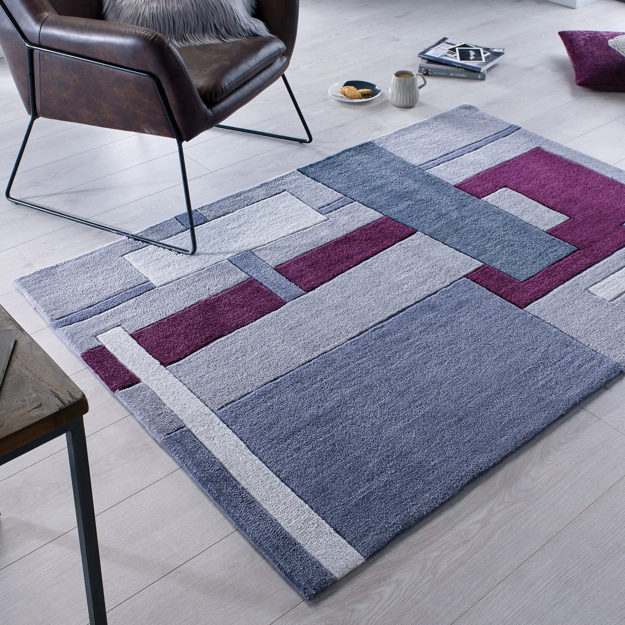 Elements Farg Abstract Rug Purple, Grey and White