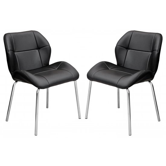 Dinky Bistro Black Faux Leather Dining Chairs In Pair