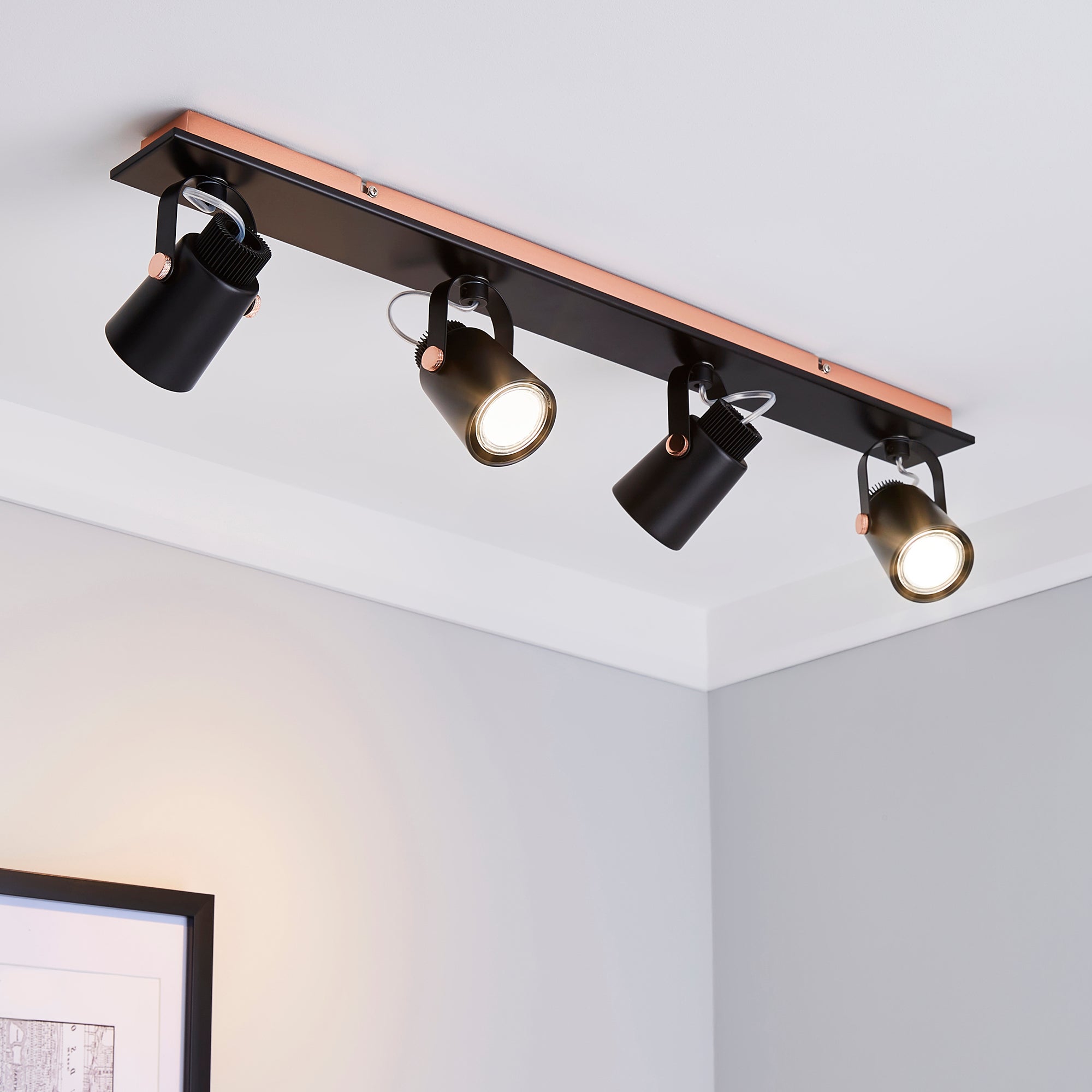 Bolden 4 Light Black Spotlight Bar Copper