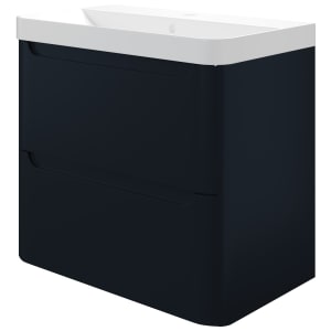 Wickes Malmo Indigo Blue Wall Hung J Pull Compact Vanity Unit & Basin - 600 x 350mm