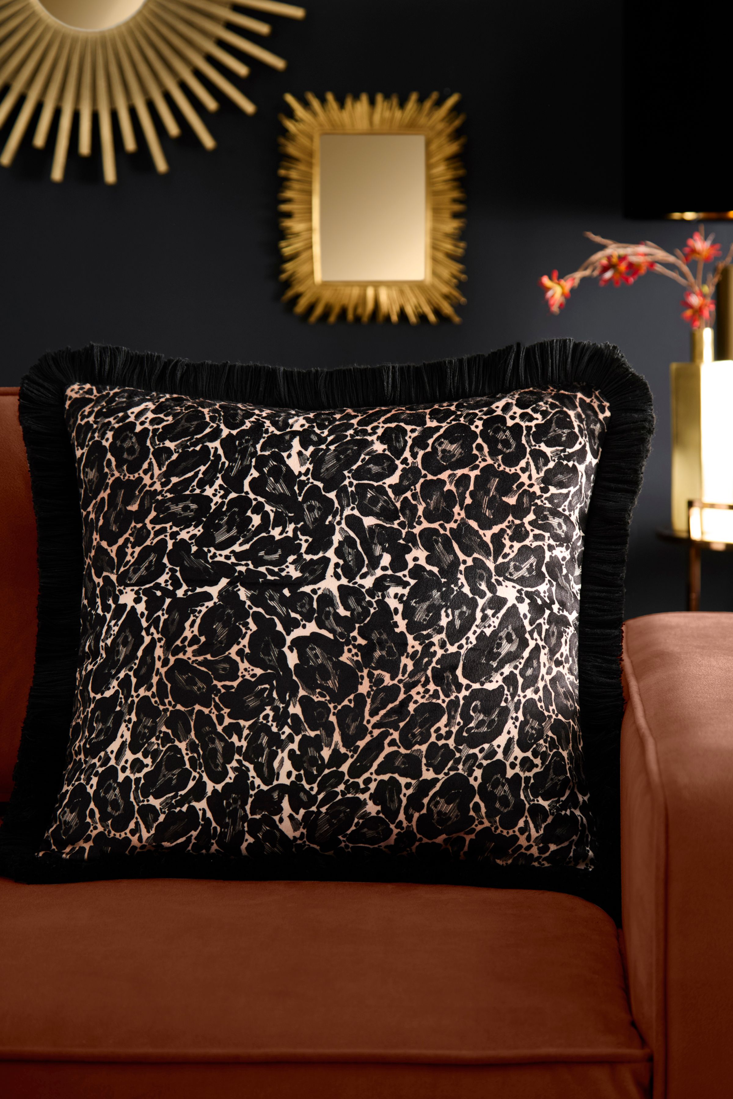 Laurence Llewelyn-Bowen 'Josephine' Leopard Print Velvet Filled Cushion in Gold