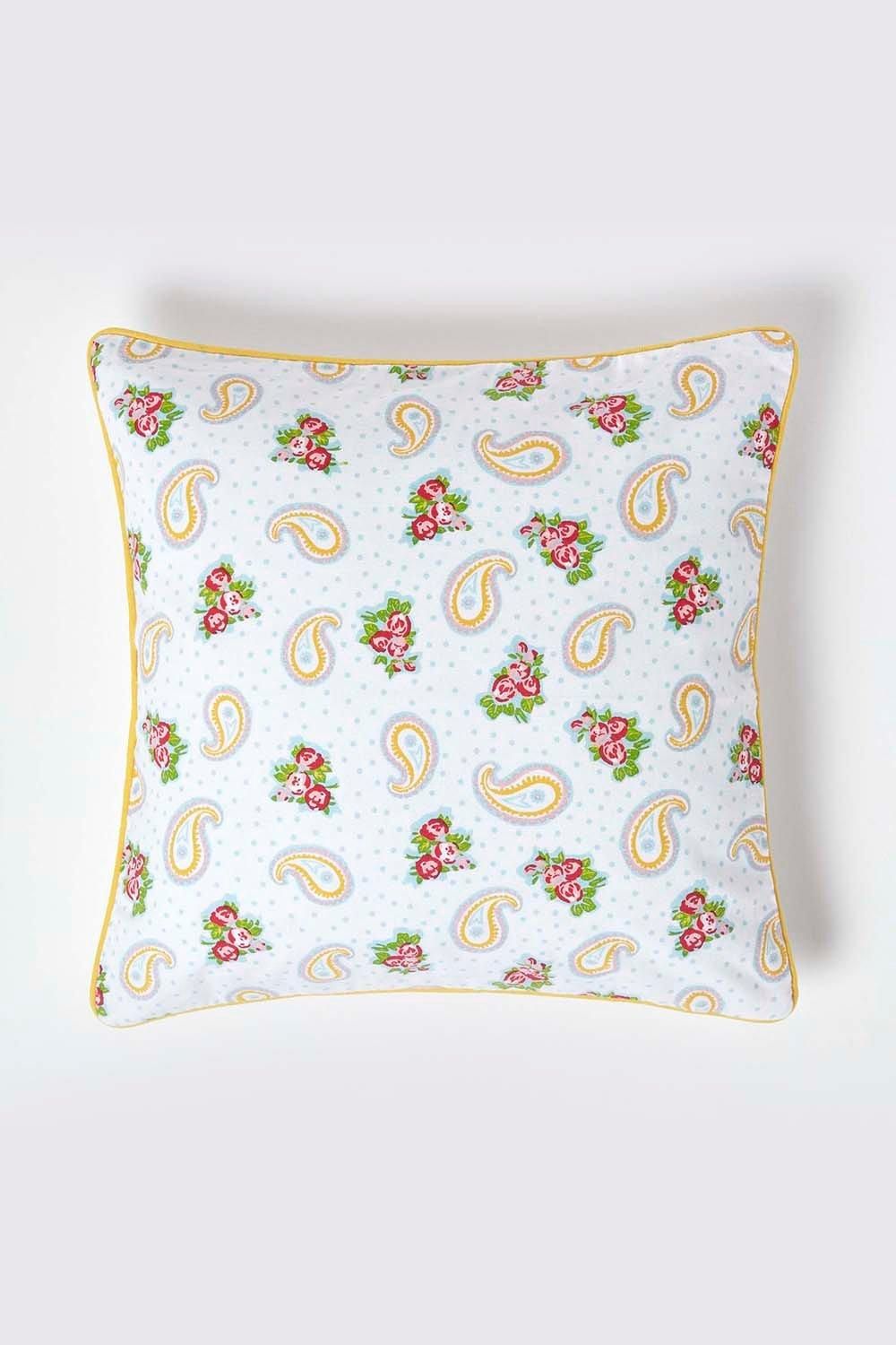 Homescapes Cotton Paisley & Dots Cushion Cover in White