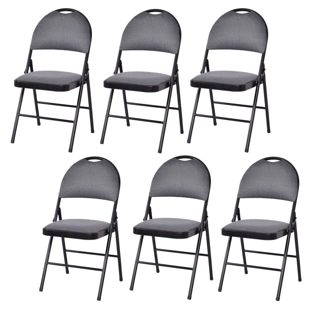 Costway Set of 6 Folding Chair Armless Padded Kitchen Dining Seat Portable Guest Chair in Grey