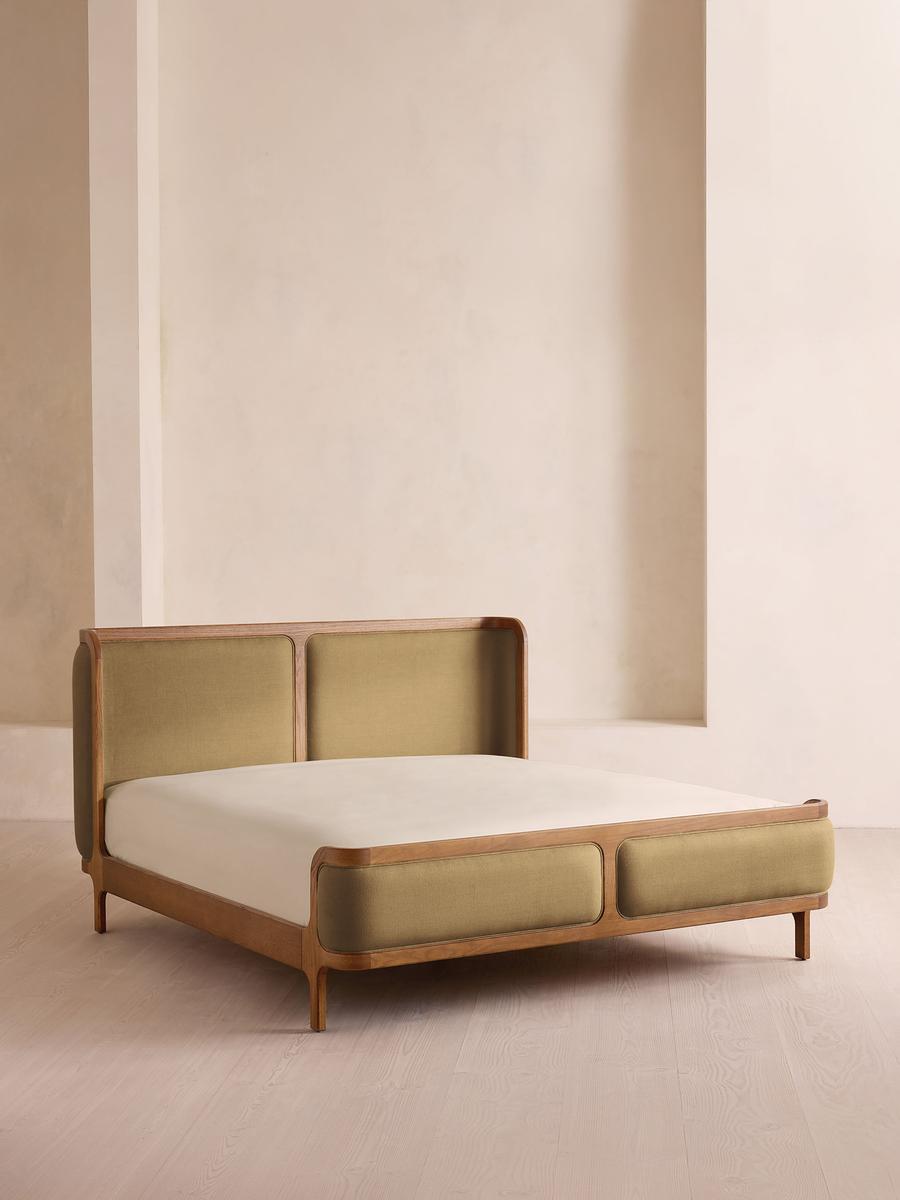 Belsa Bed, Light Oak, Superking, Linen, Wheat