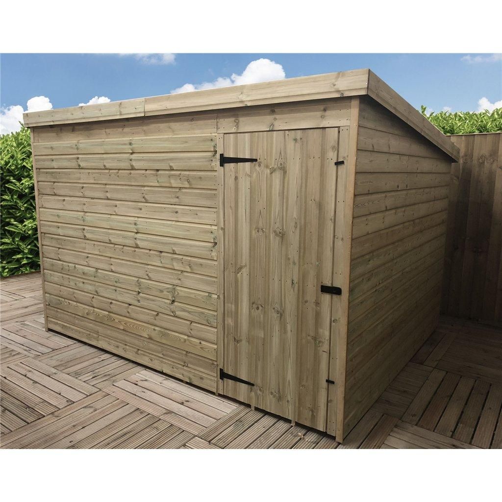 Marlborough 9 x 3 Pressure Treated Pent Garden Shed with Single Door in Natural 3