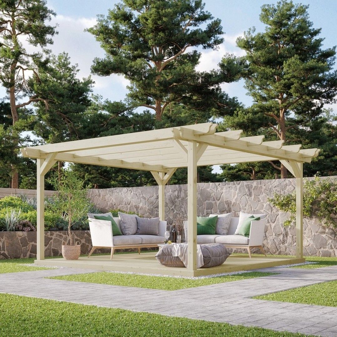 Rutland County Garden Furniture Ltd Double Garden Pergola & Decking Kit, L480 x W480cm, Light Green
