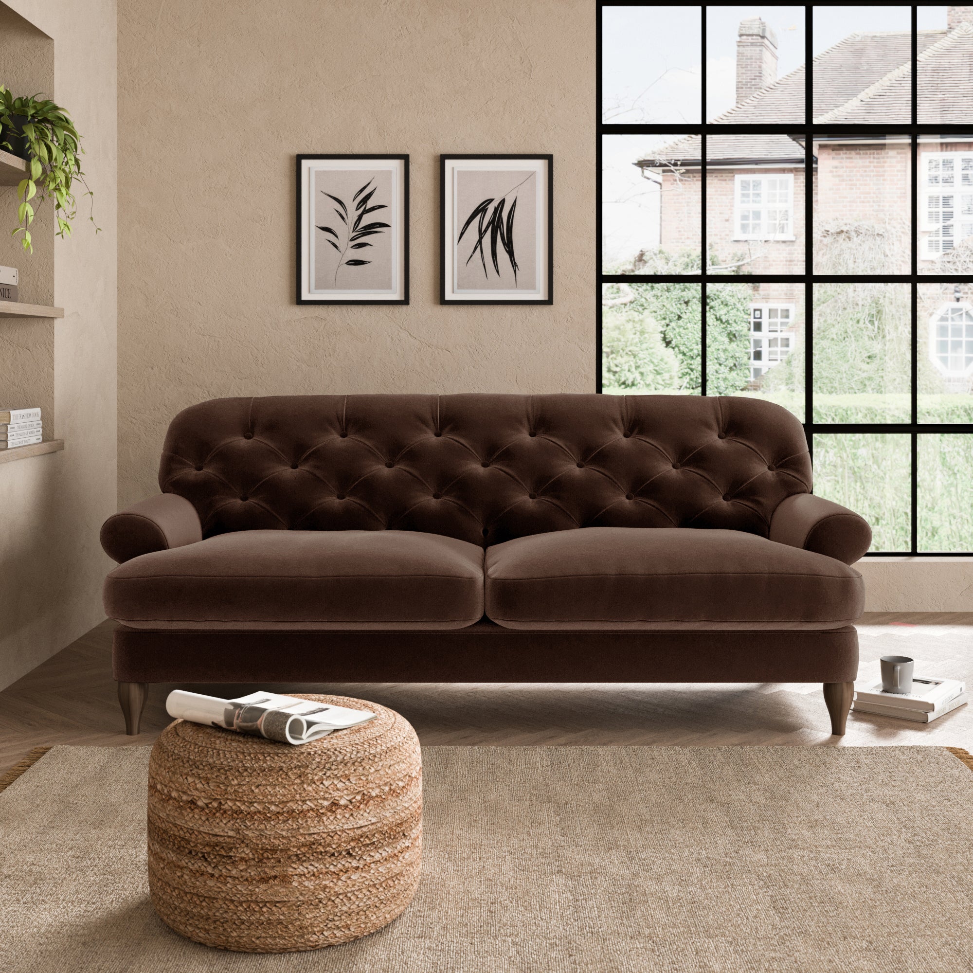 Canterbury Luxury Velvet 3 Seater Sofa Luxury Velvet Pinecone