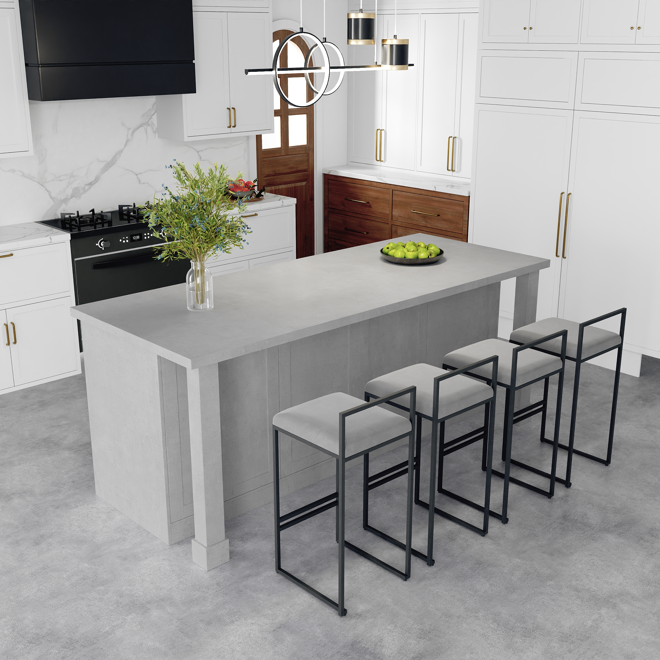 1830mm Modern Grey Sintered Stone Kitchen lsland  Wine Storage