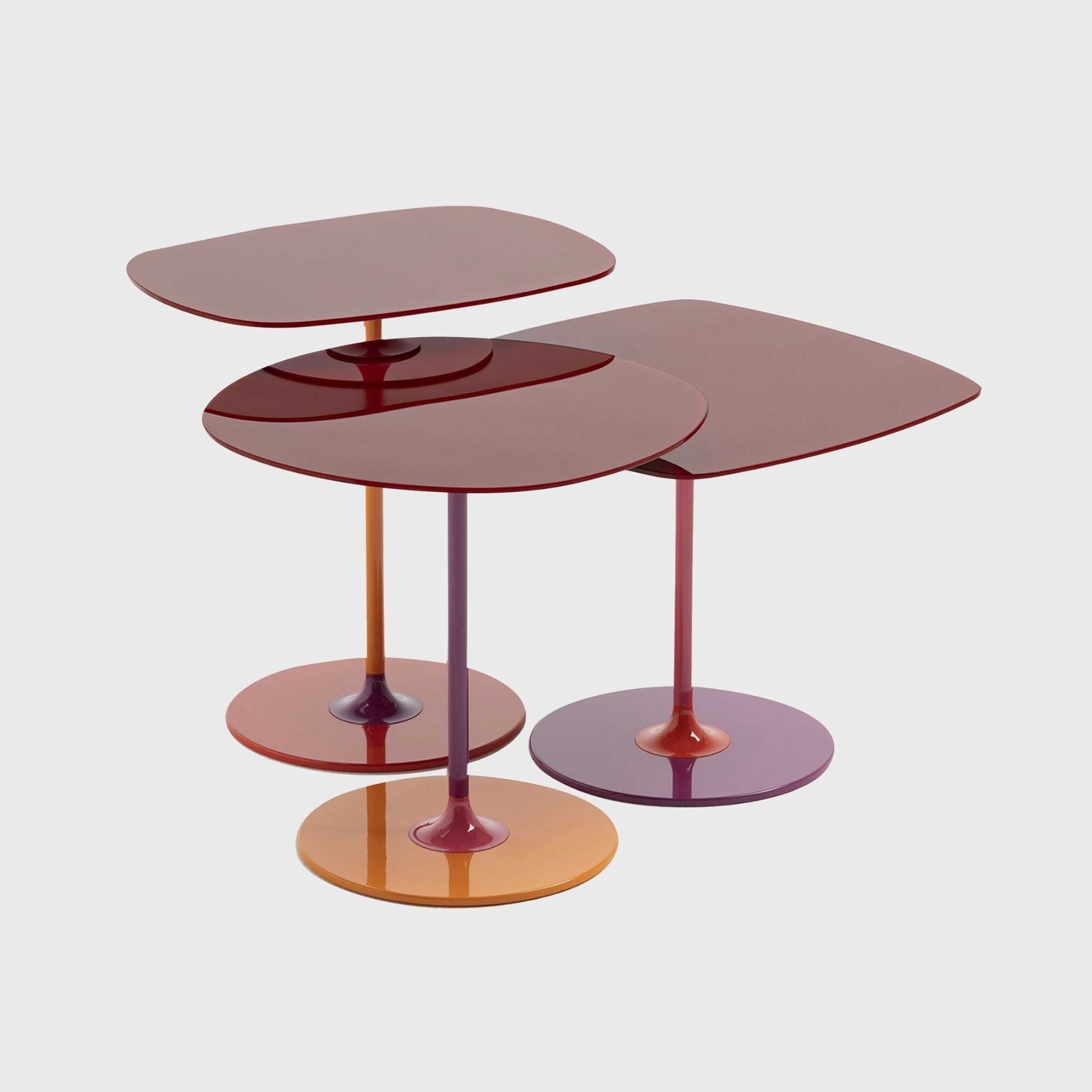 Kartell Thierry Set 3 Side Tables H40+H45+H50 Burgundy, Red Glass | Barker & Stonehouse