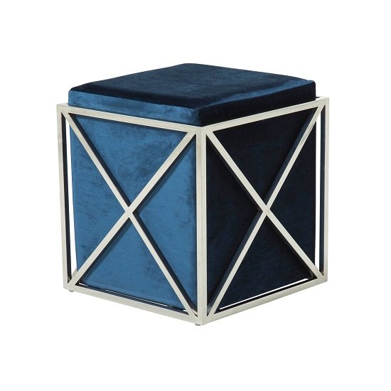 Farran Stool In Blue Velvet With Polished Stainless Steel